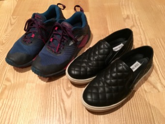 Running shoes for cycling, slip-ons for evening