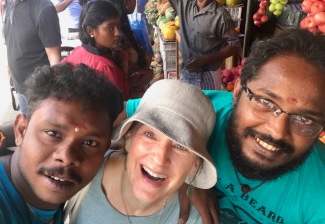 Clowning with vendors in Jaffna